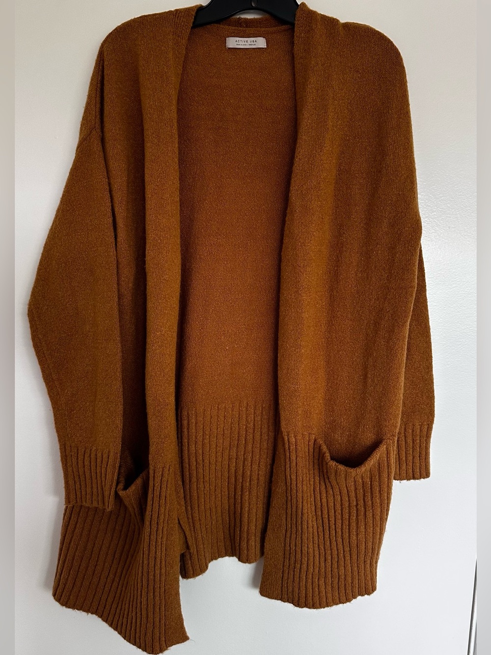 Active USA Open-Front Cardigan Sweater - Rust Brown/Yellow
